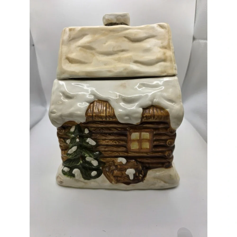 Holiday Time Ceramic cookie Jar  Log Cabin